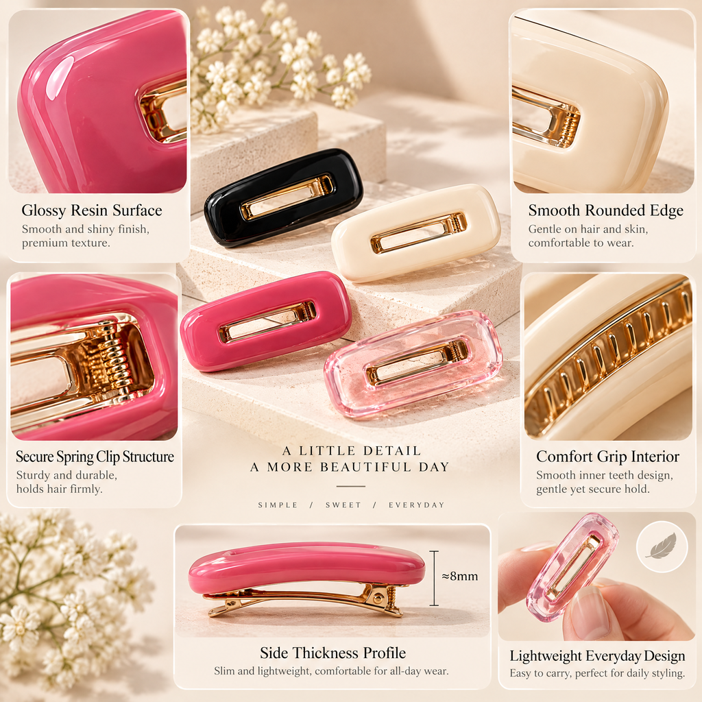 Avelnoris™ Glossy Rectangle Barrette Set