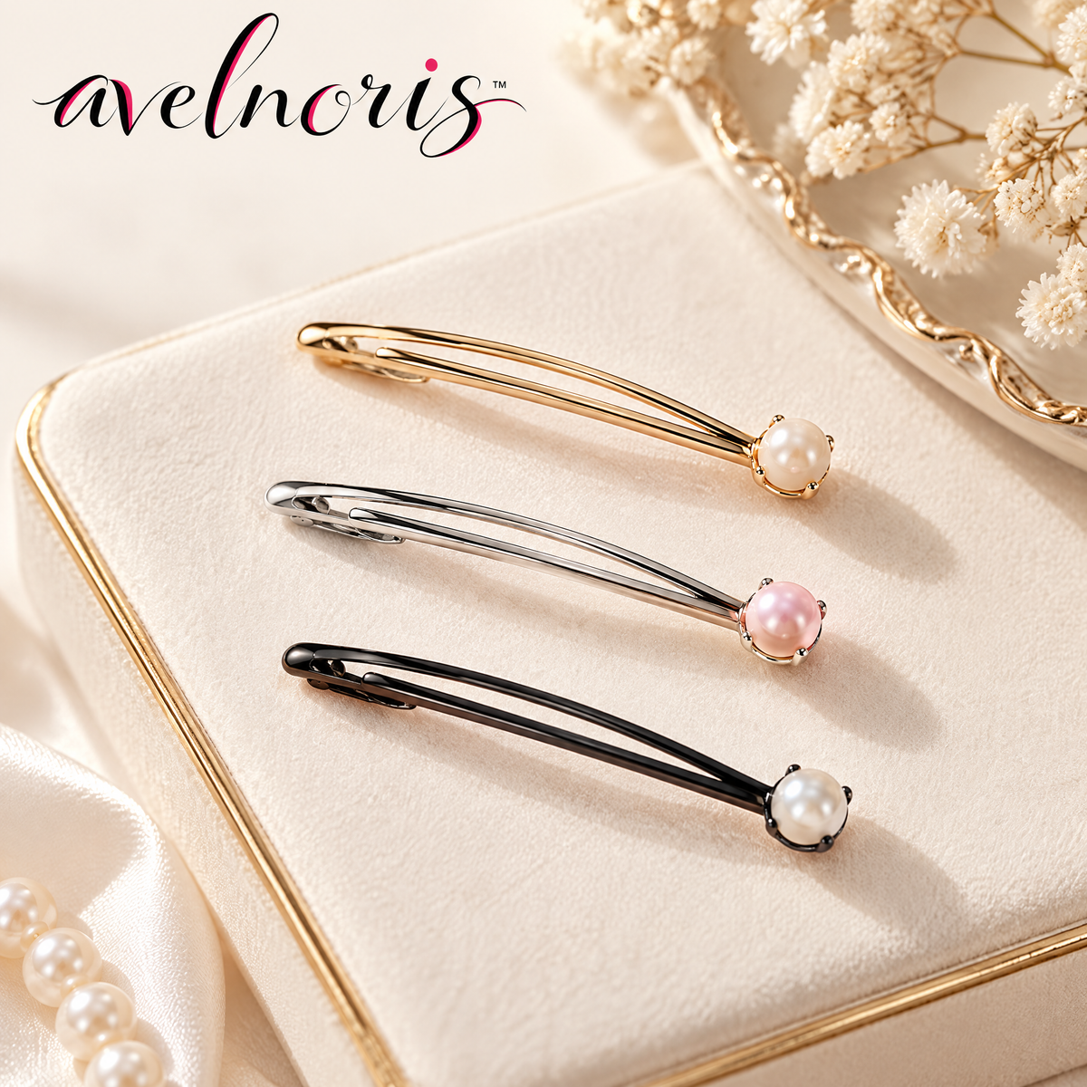 Avelnoris™ Pearl Accent Slim Hair Barrette Set