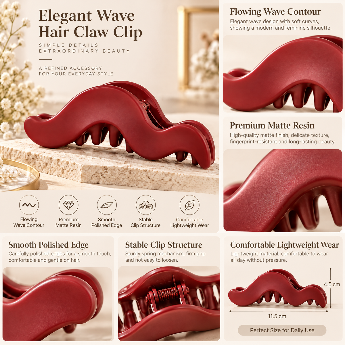 Avelnoris™ Sculpted Wave Claw Clip Set