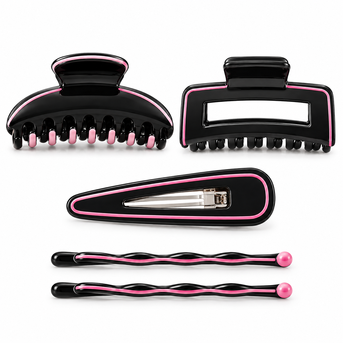 Avelnoris™ Black & Pink Everyday Hair Clip Collection