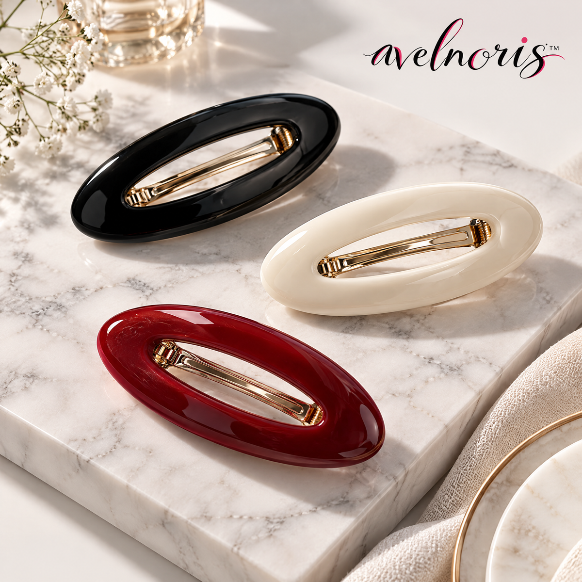 Avelnoris™ Polished Oval Barrette Set