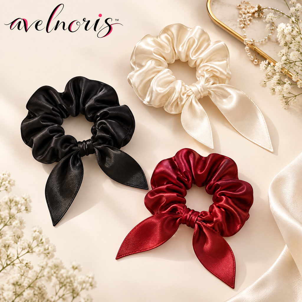 Avelnoris™ Satin Bow Scrunchie Set