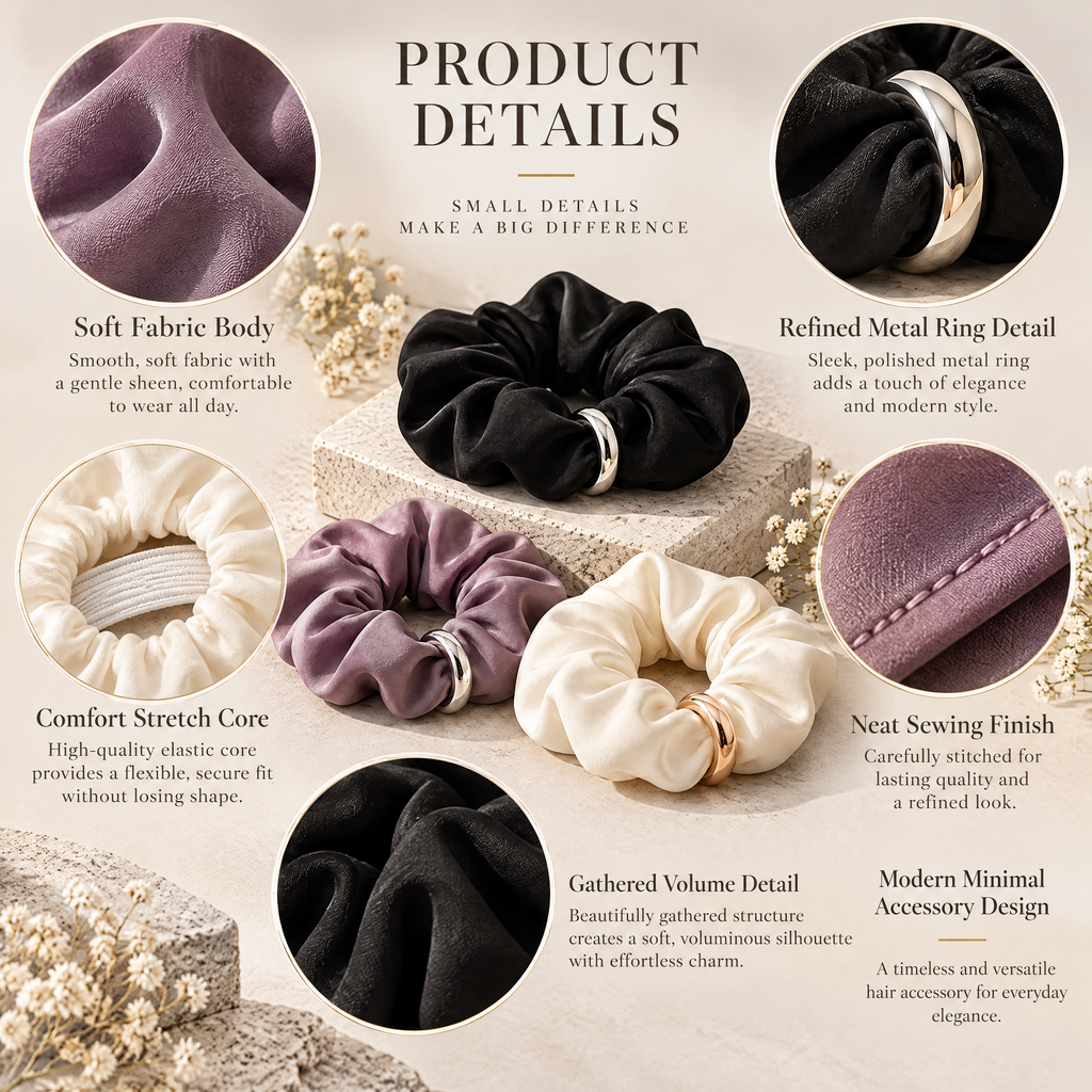 Avelnoris™ Satin Ring Accent Scrunchie Set