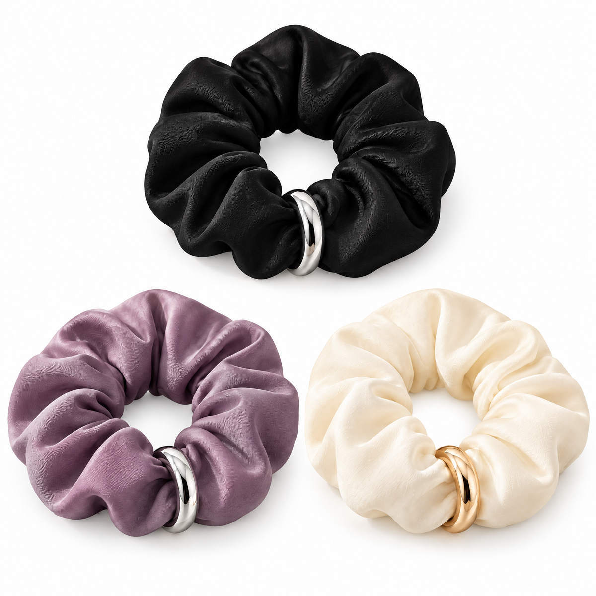 Avelnoris™ Satin Ring Accent Scrunchie Set