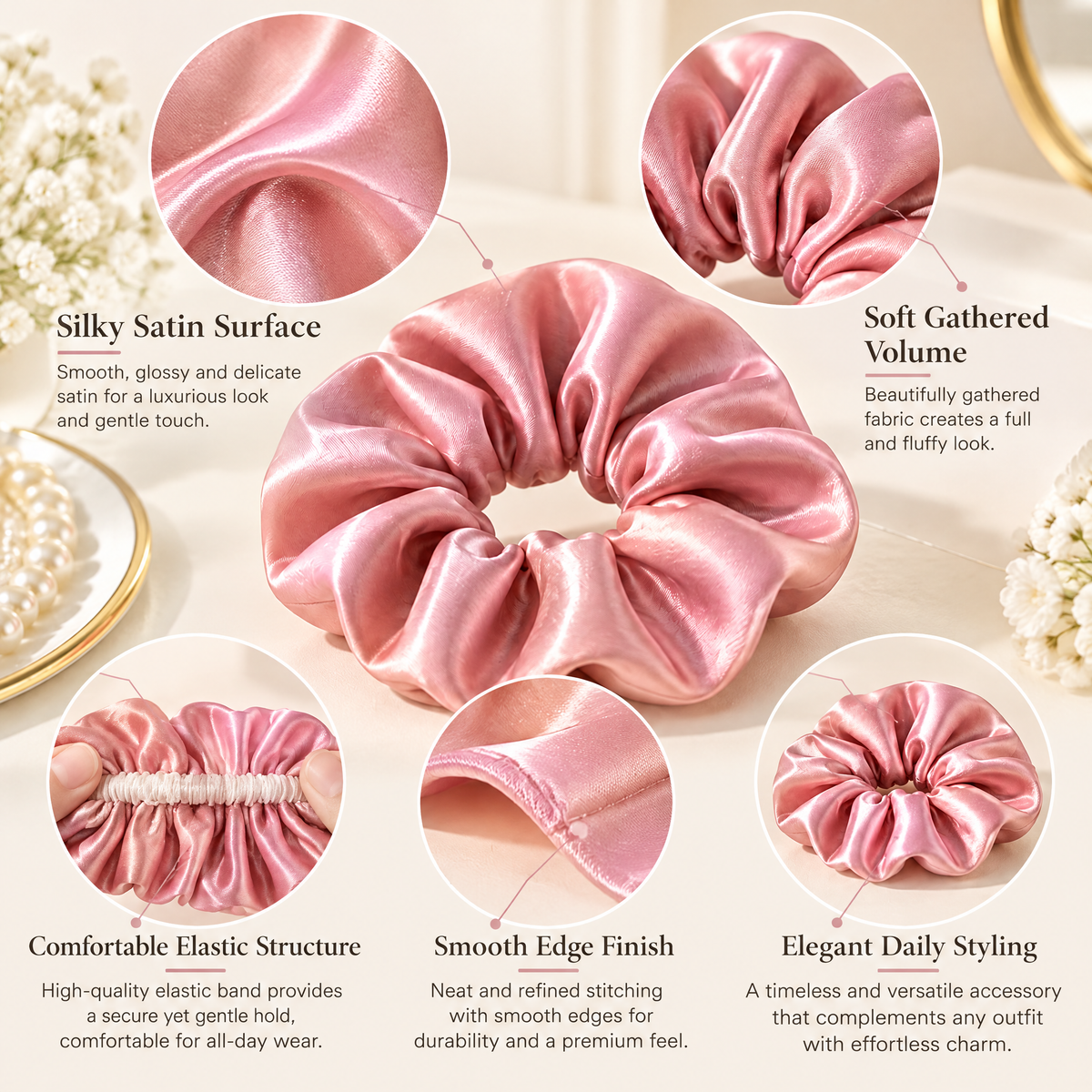 Avelnoris™ Classic Satin Oversized Scrunchie Set