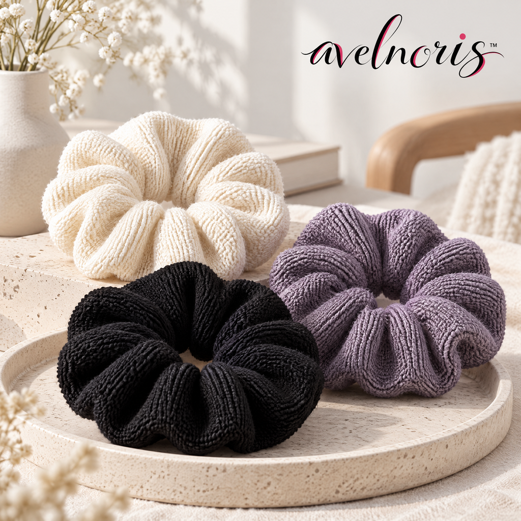 Avelnoris™ Textured Knit Oversized Scrunchie Set
