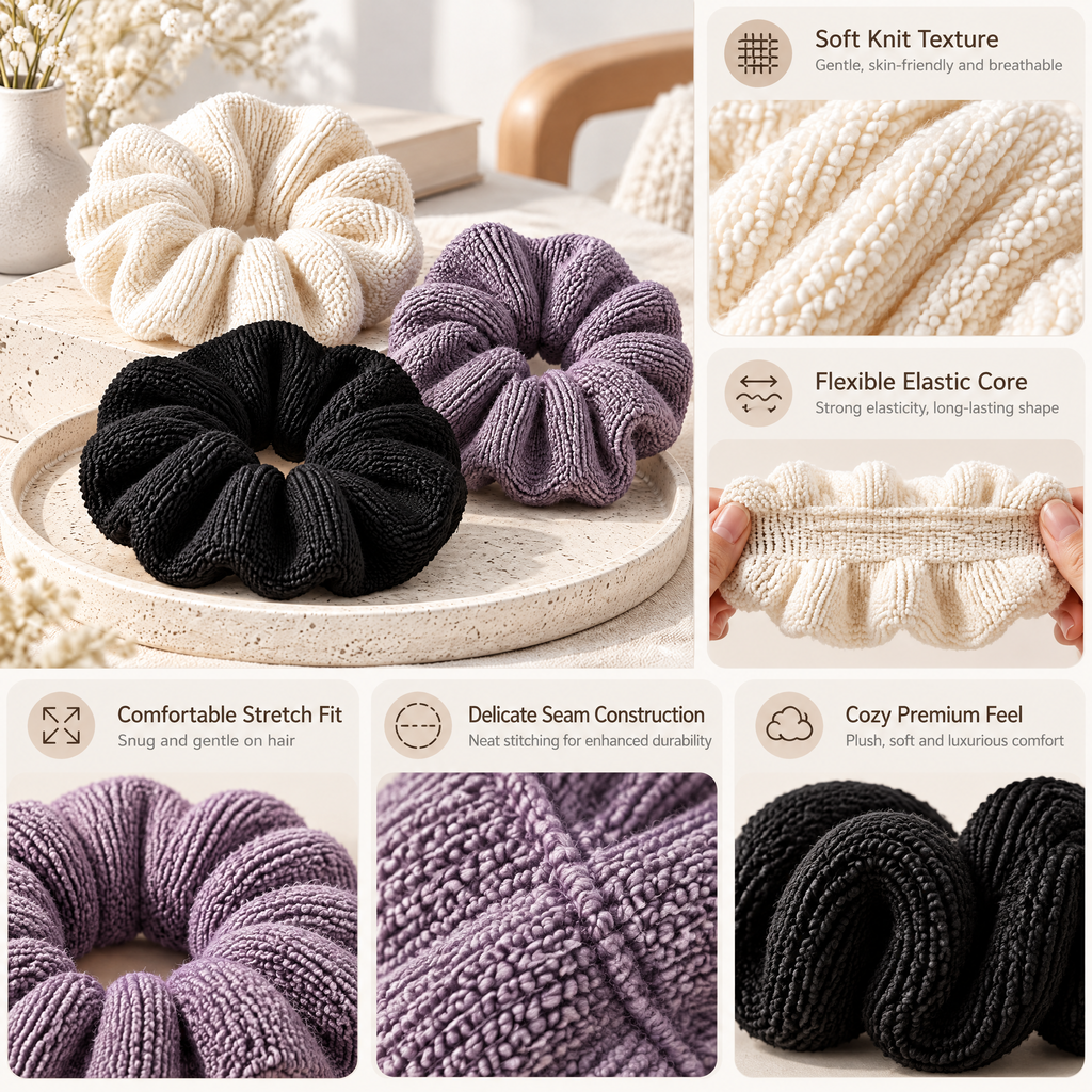 Avelnoris™ Textured Knit Oversized Scrunchie Set