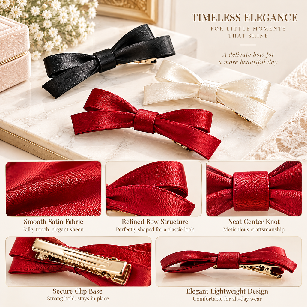 Avelnoris™ Classic Satin Bow Hair Clip Set