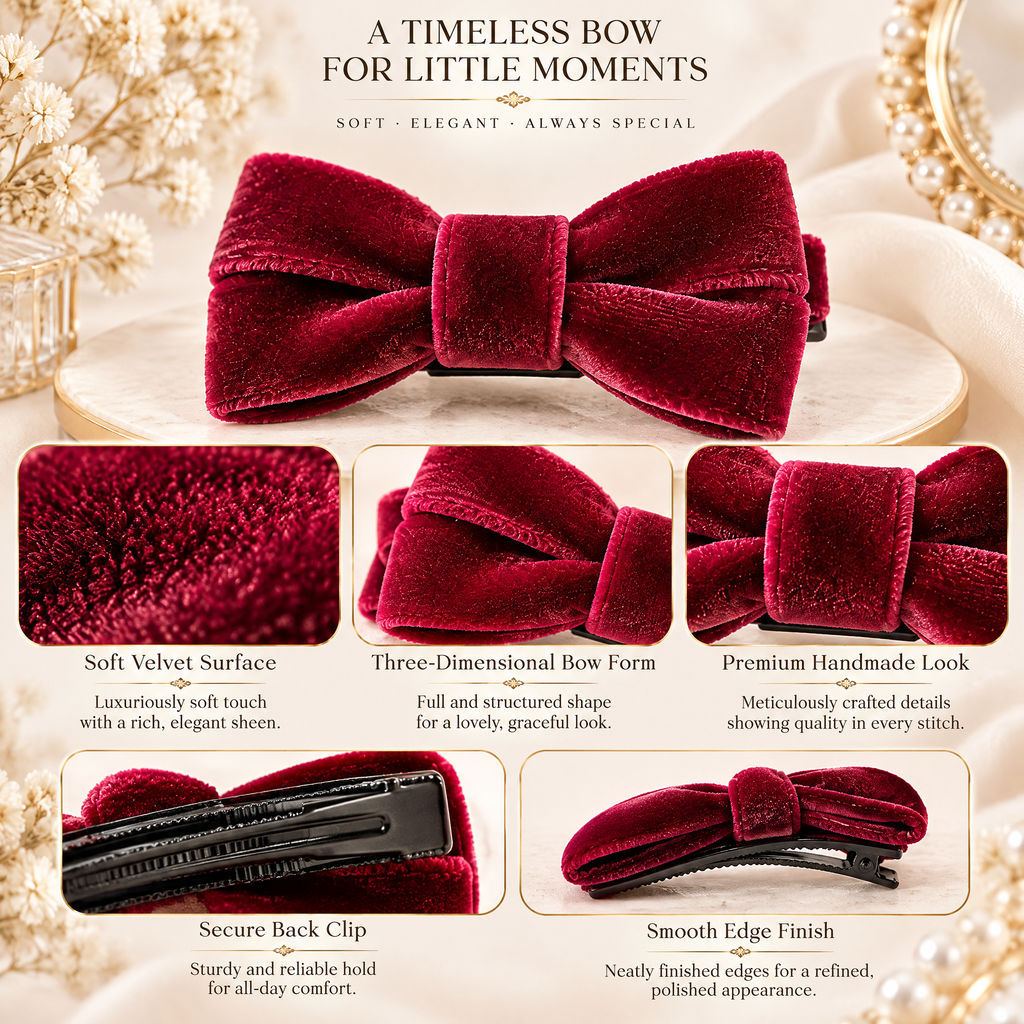 Avelnoris™ Velvet Bow Barrette Set