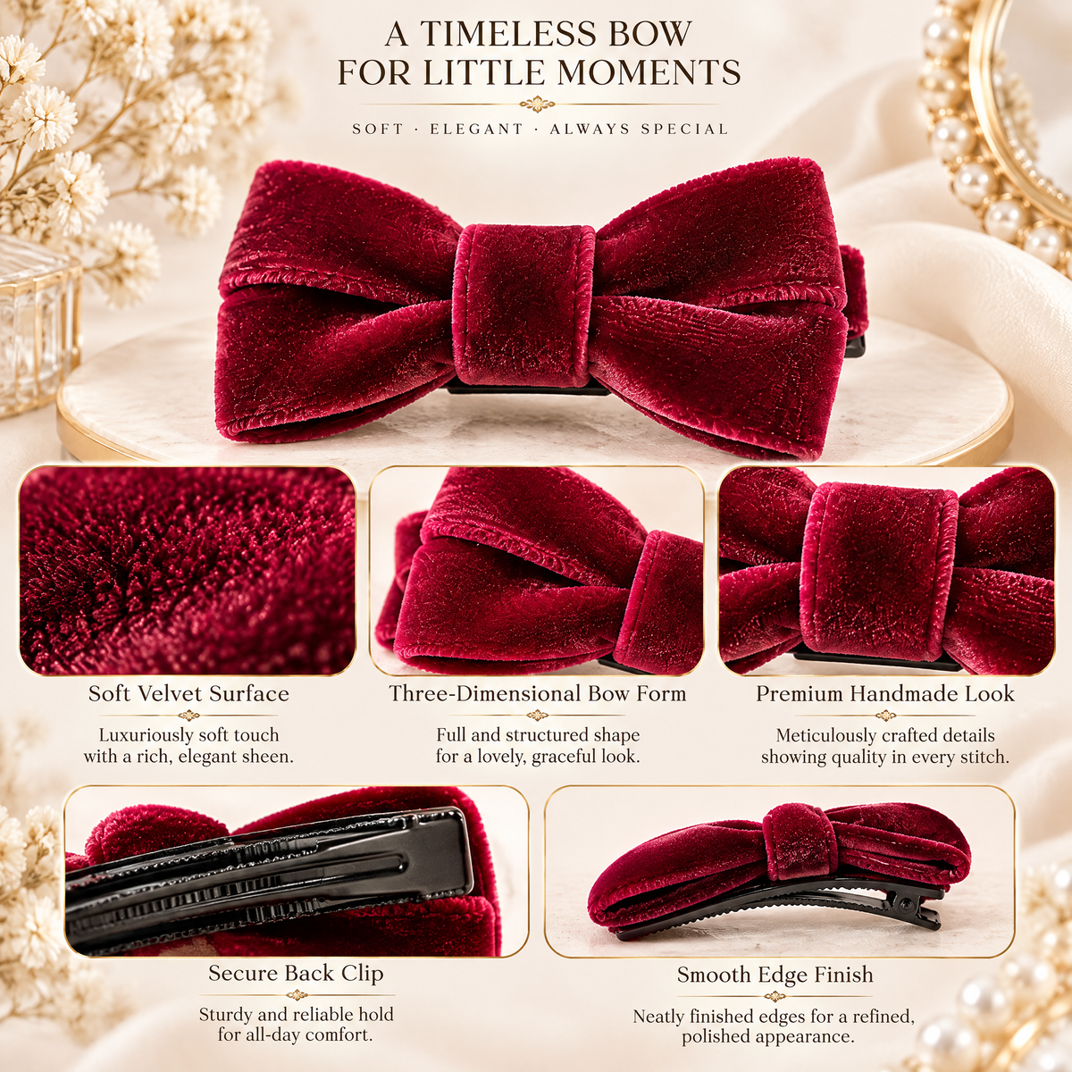 Avelnoris™ Velvet Bow Barrette Set
