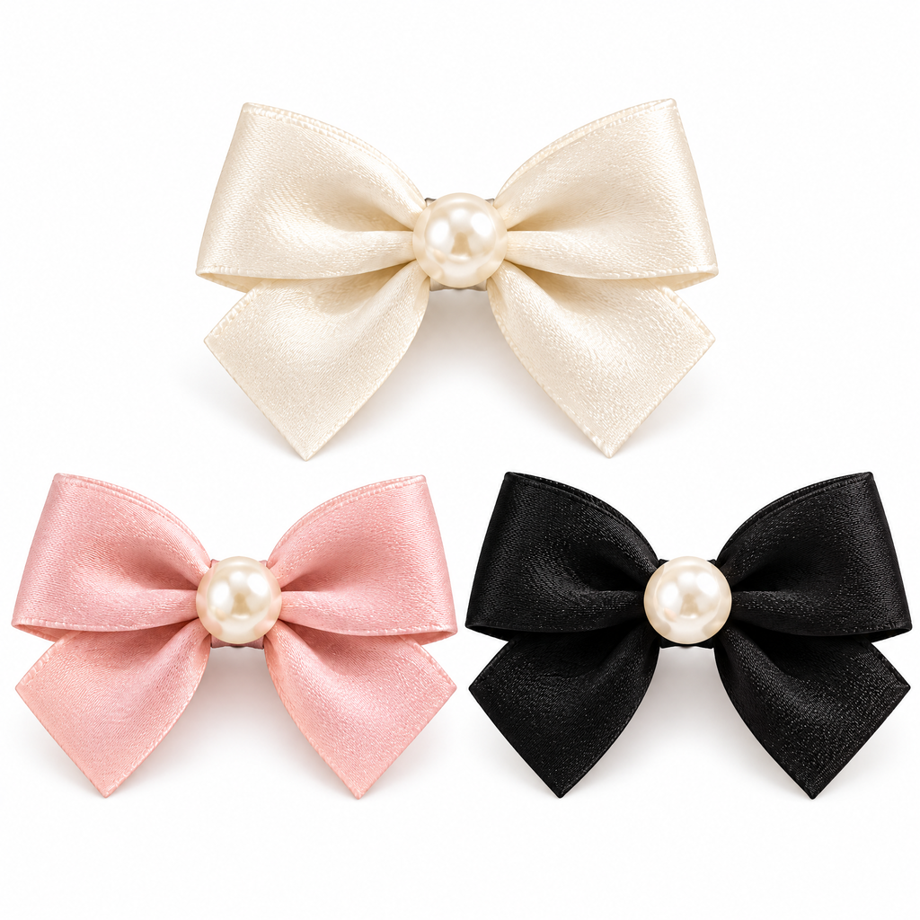 Avelnoris™ Pearl Center Satin Bow Clip Set