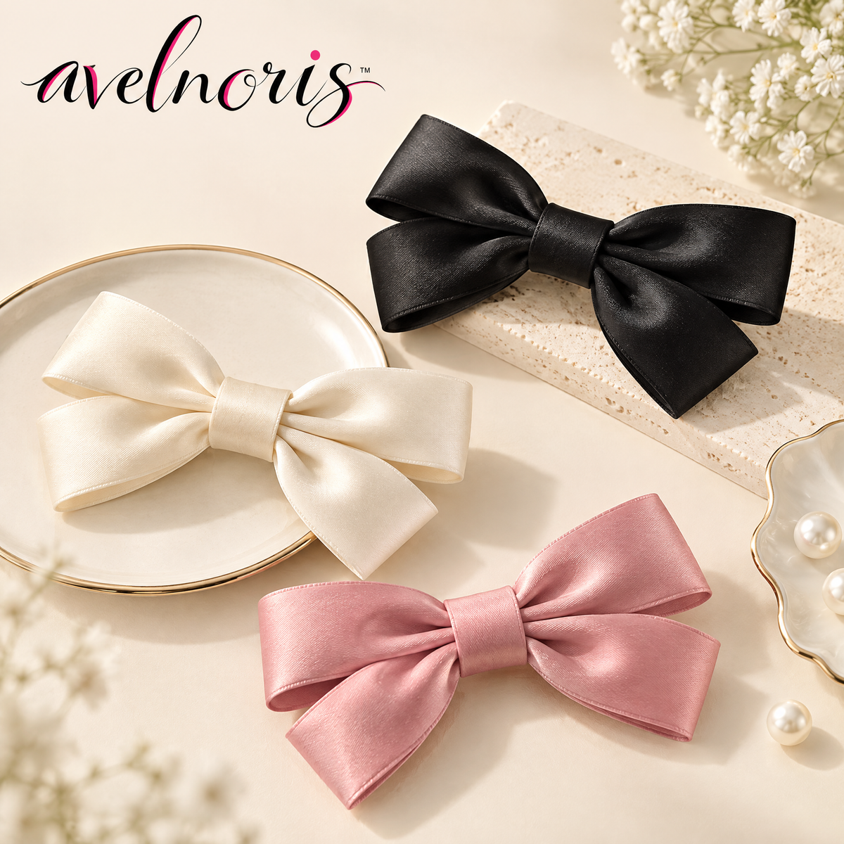 Avelnoris™ Oversized Satin Bow Barrette Set