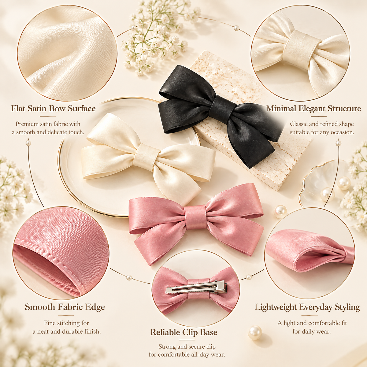 Avelnoris™ Oversized Satin Bow Barrette Set