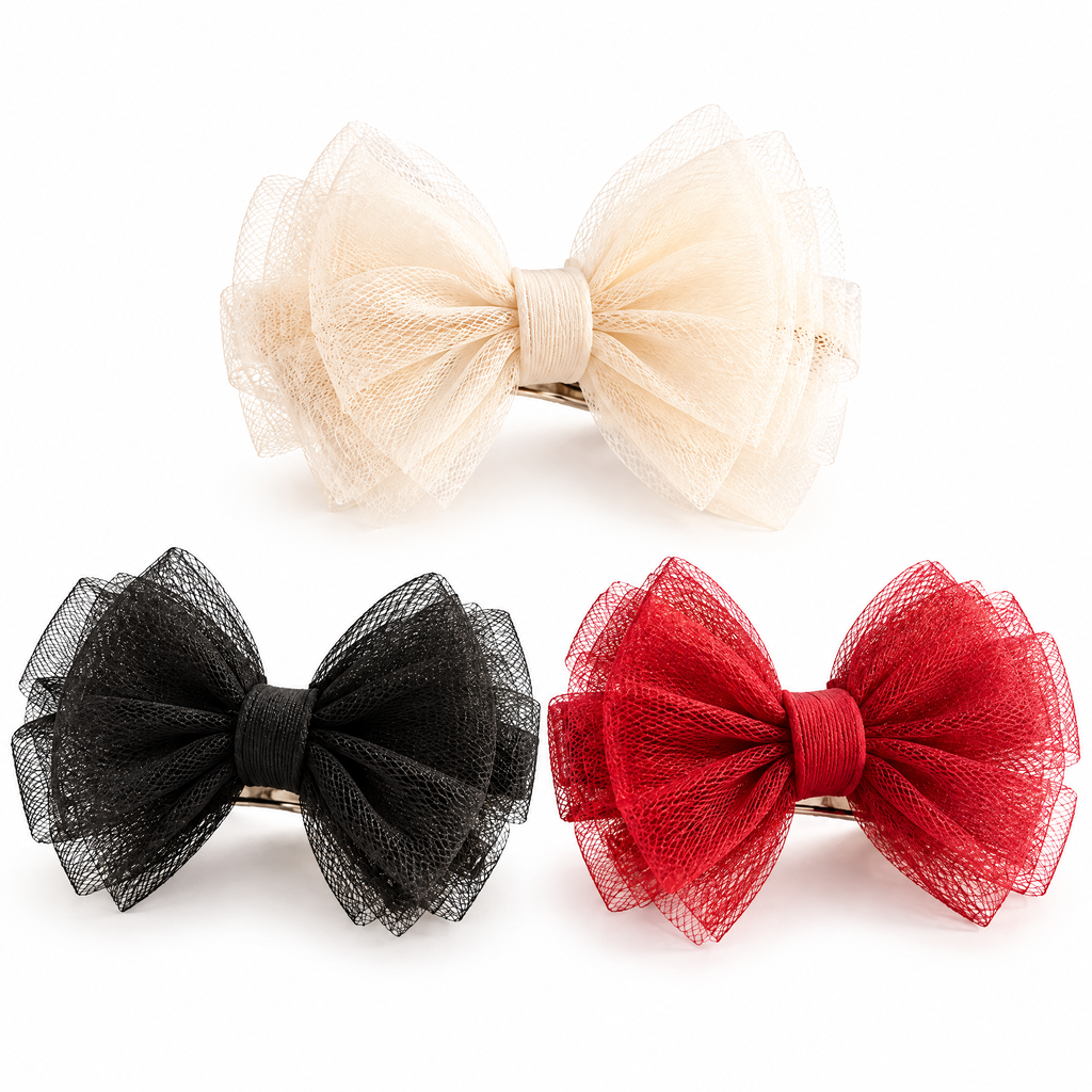 Avelnoris™ Layered Tulle Bow Hair Clip Set