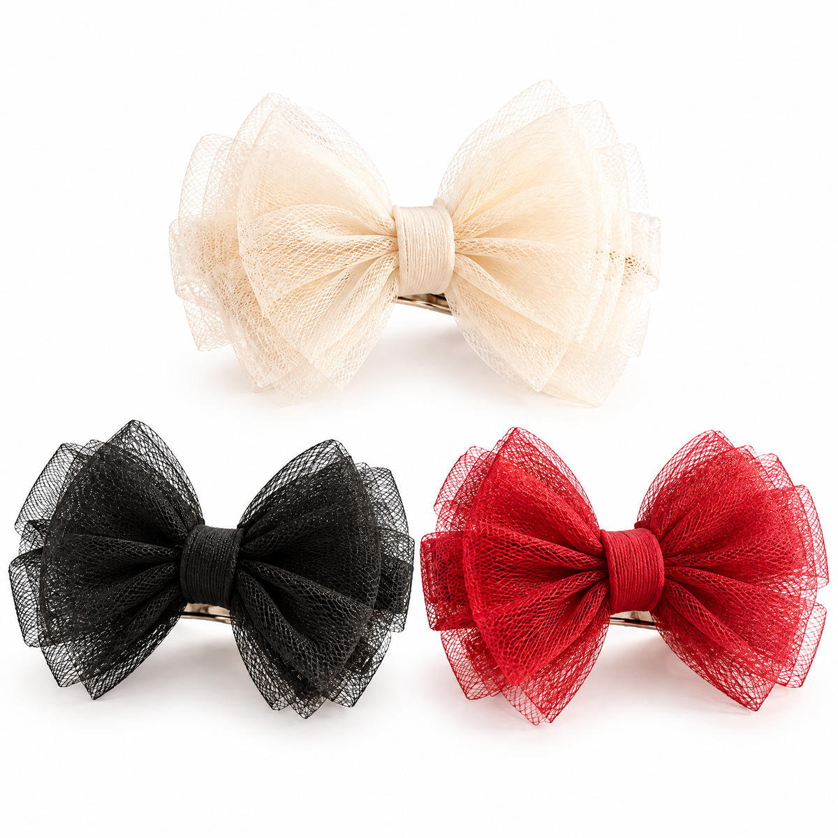 Avelnoris™ Layered Tulle Bow Hair Clip Set