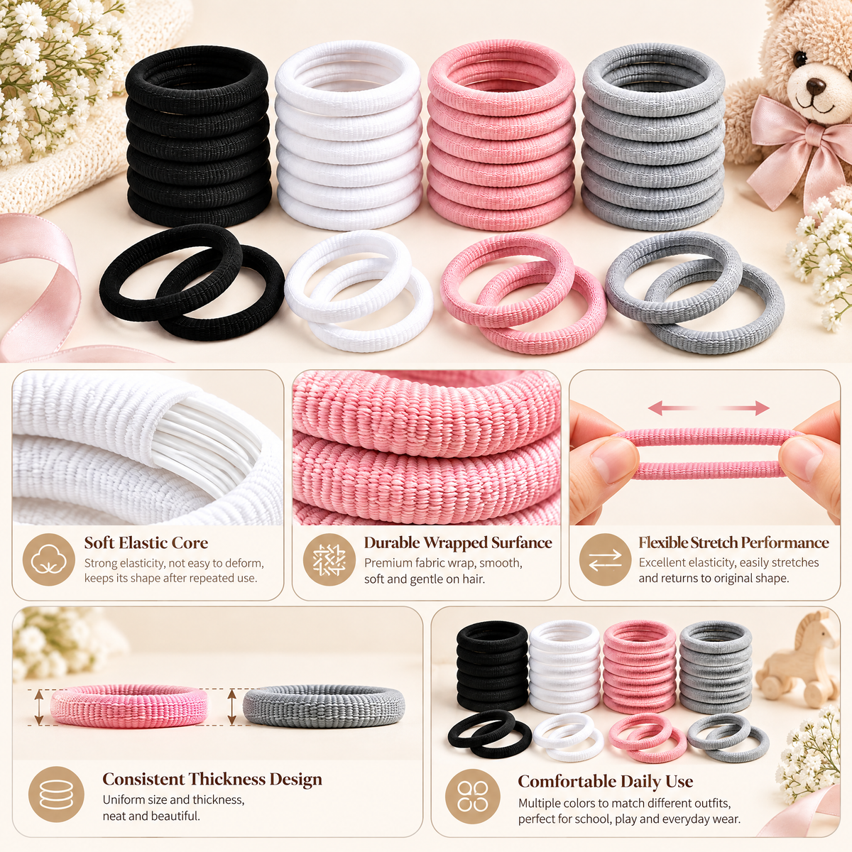 Avelnoris™ Soft Seamless Hair Tie Multipack