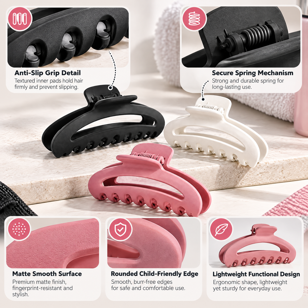 Avelnoris™ Large Matte Open Claw Clip Set